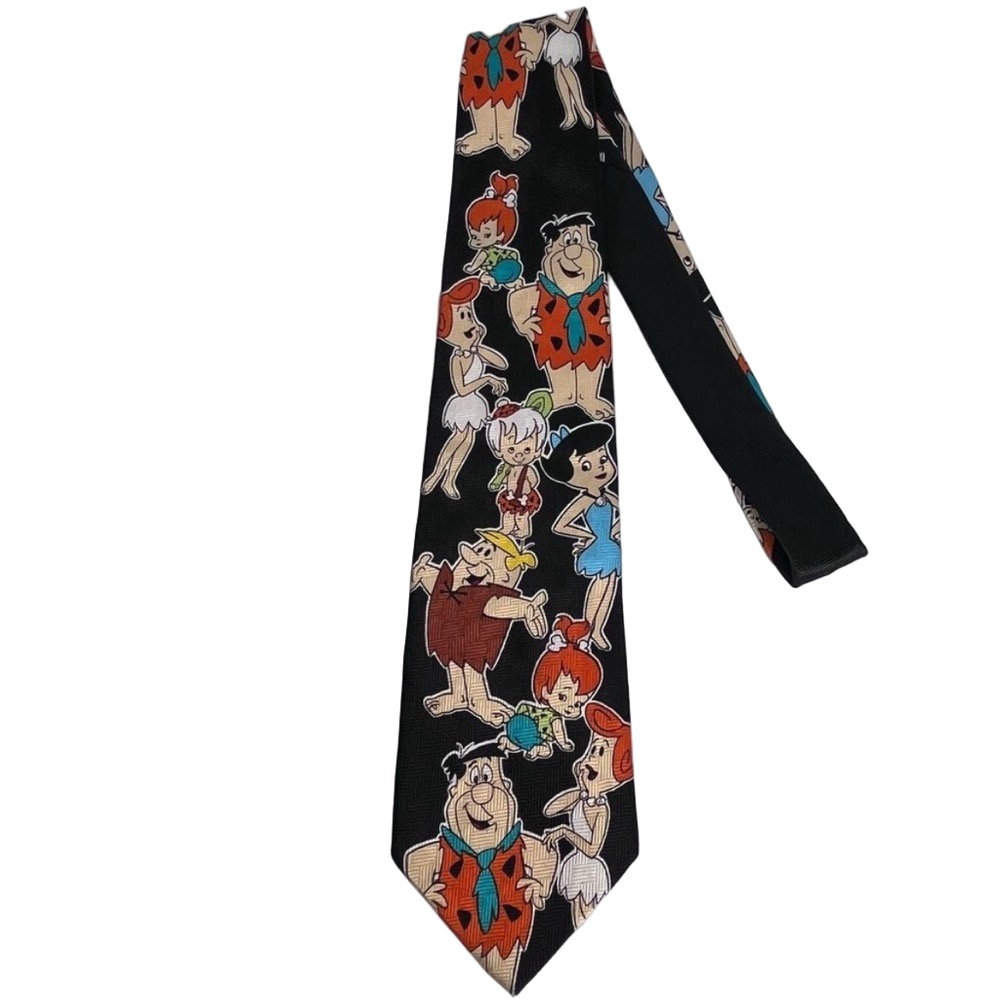 28. Vintage FLINTSTONES Cartoon Characters Standard Black Tie 1995